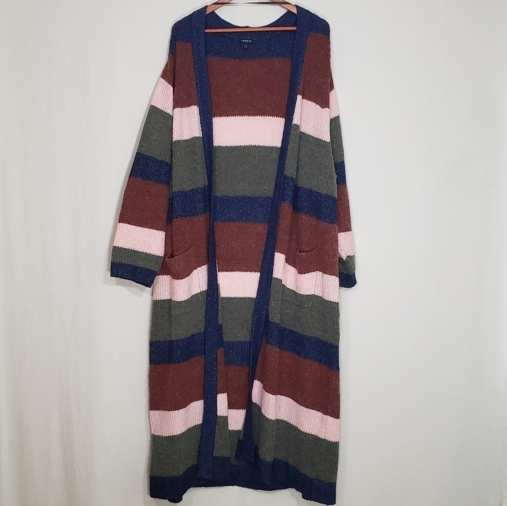 Torrid Chunky Striped Cardigan Sweater Duster Size 6